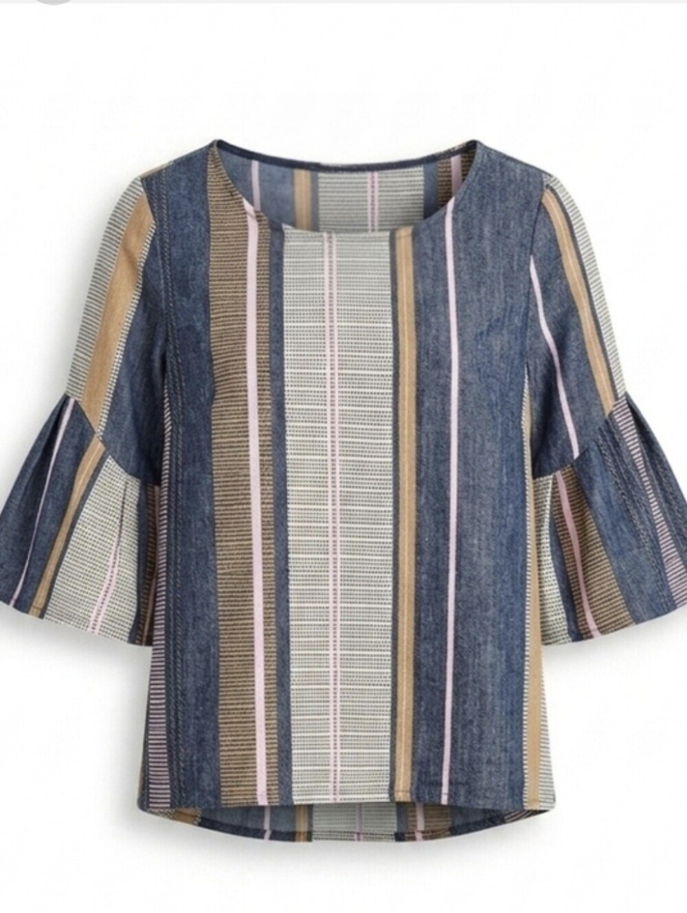 Anthropologie Dolan Left Coast Striped Jacquard Bell Sleeve Blouse Top Sz. Large